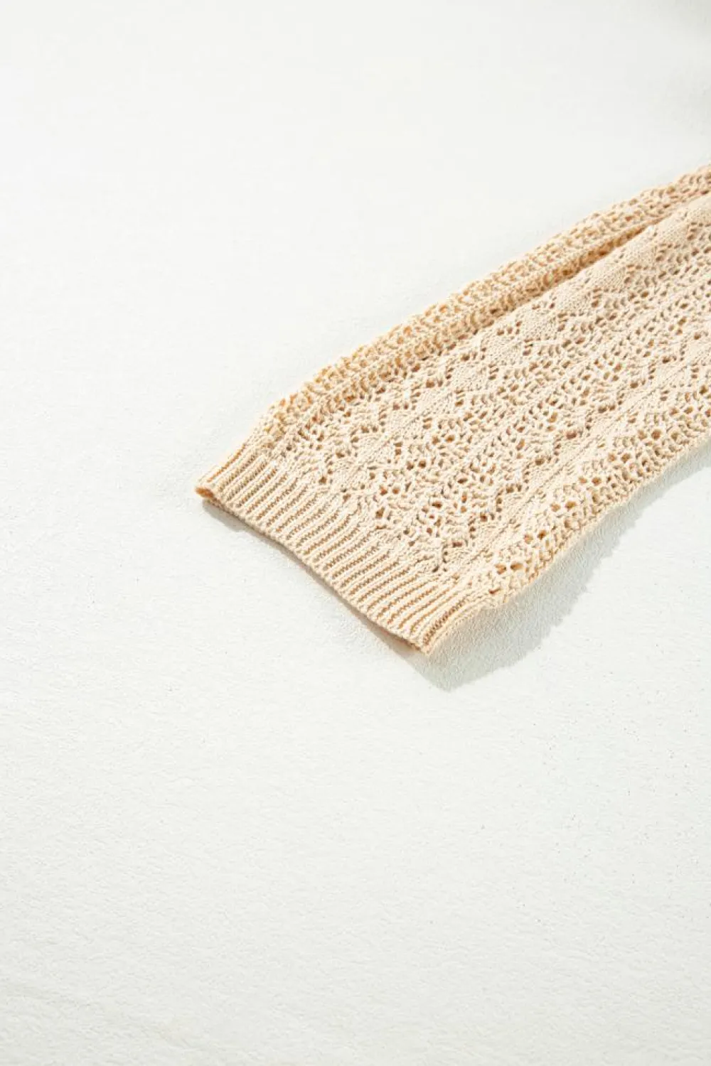 New Dear-Lover Hollow Out Knit Drop Shoulder Open Front Cardigan Apricot