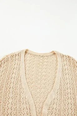 New Dear-Lover Hollow Out Knit Drop Shoulder Open Front Cardigan Apricot