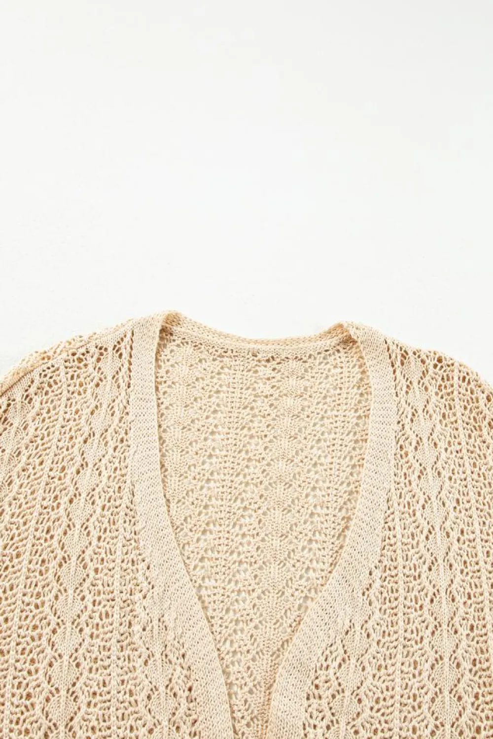 New Dear-Lover Hollow Out Knit Drop Shoulder Open Front Cardigan Apricot
