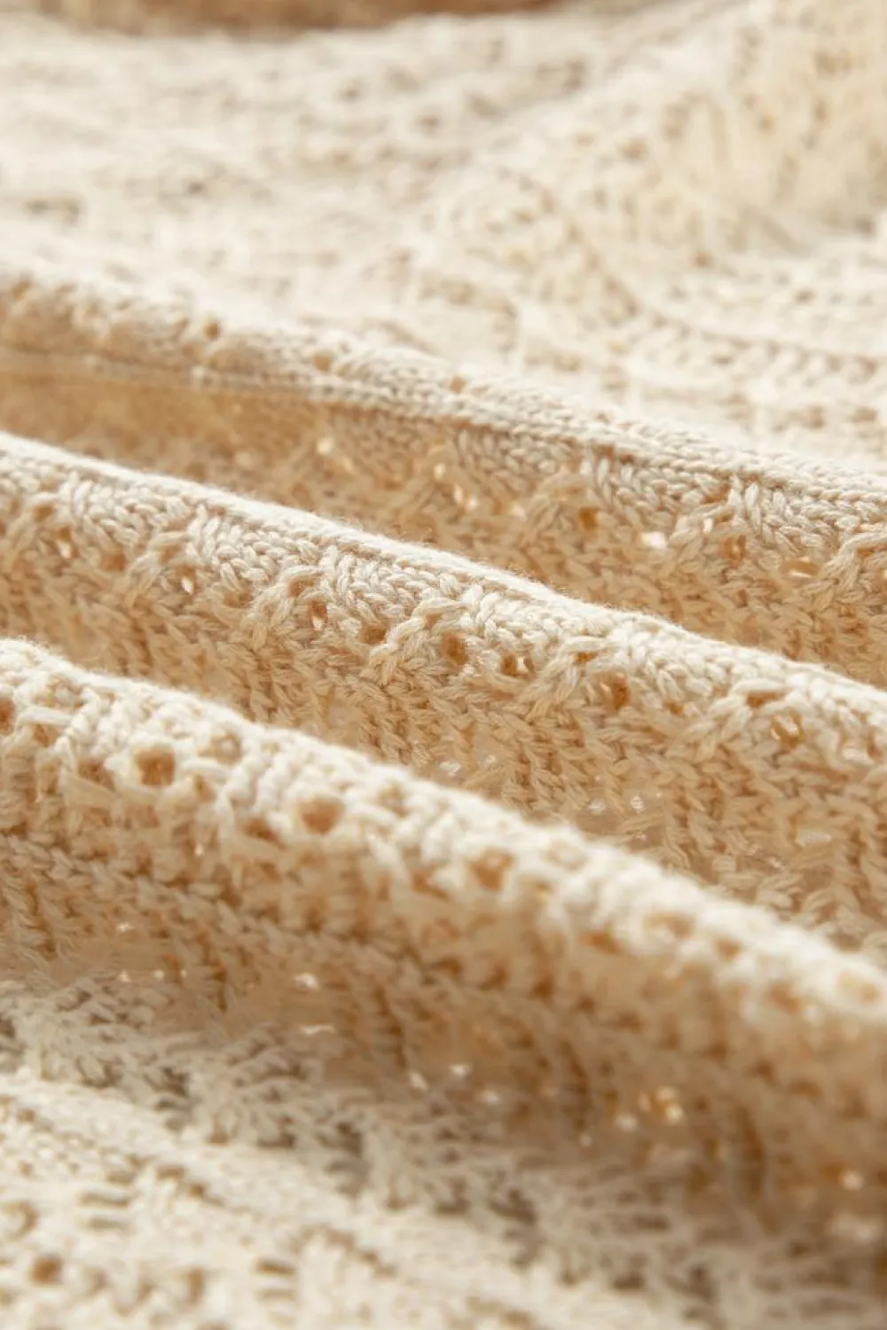 New Dear-Lover Hollow Out Knit Drop Shoulder Open Front Cardigan Apricot