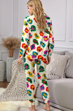 New Dear-Lover Leopard Print Long Sleeve Top and Skinny Pants Lounge Set Apricot