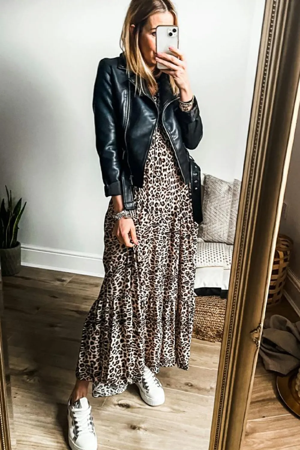 Best Dear-Lover Leopard Print Tiered Wide Sleeve Maxi Dress Apricot