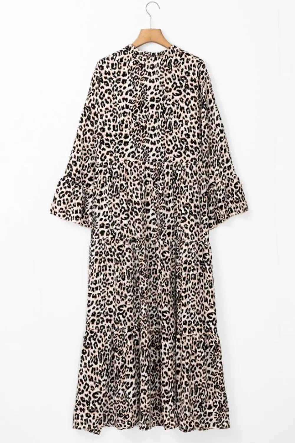 Best Dear-Lover Leopard Print Tiered Wide Sleeve Maxi Dress Apricot