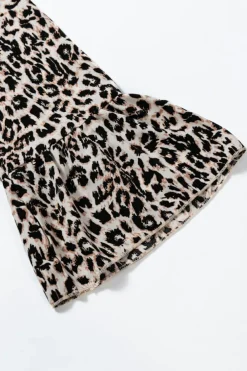 Best Dear-Lover Leopard Print Tiered Wide Sleeve Maxi Dress Apricot