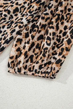 Outlet Dear-Lover Leopard V Neck Half Sleeve Blouse Apricot