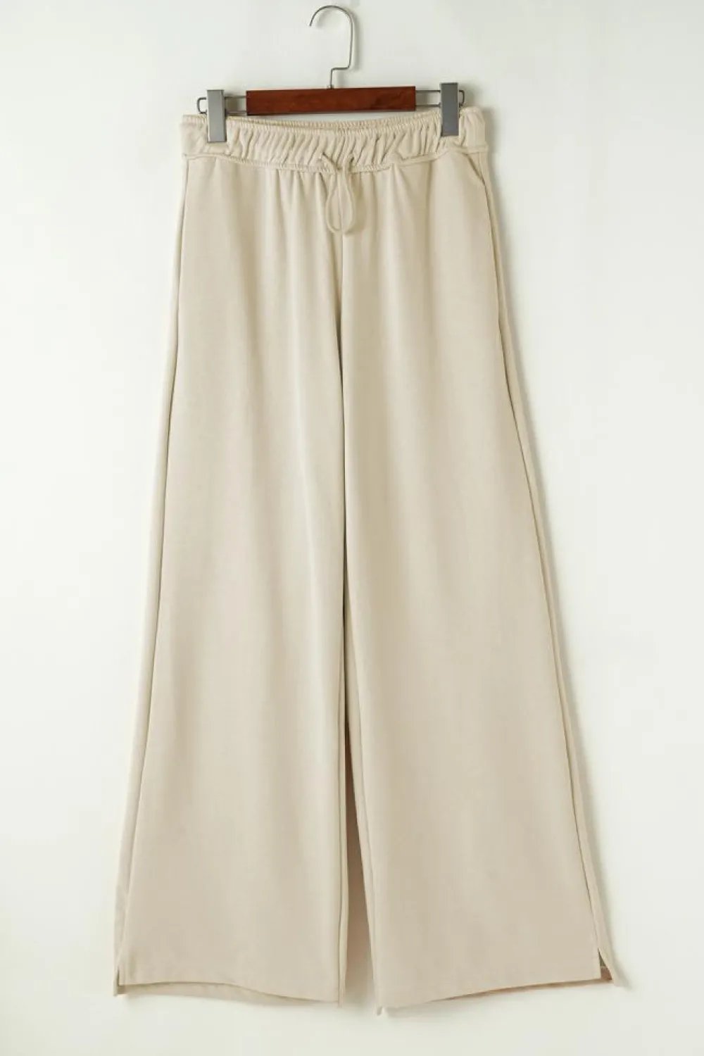 New Dear-Lover Loop Drawstring Casual Wide Leg Pants Apricot