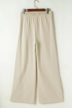 New Dear-Lover Loop Drawstring Casual Wide Leg Pants Apricot