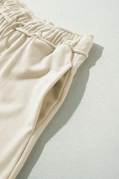 New Dear-Lover Loop Drawstring Casual Wide Leg Pants Apricot