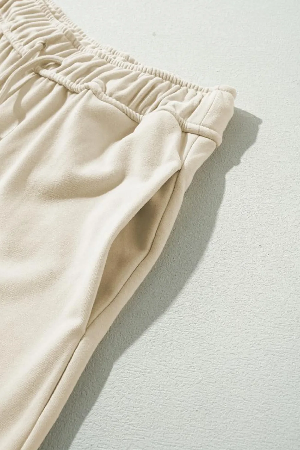 New Dear-Lover Loop Drawstring Casual Wide Leg Pants Apricot