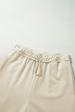 New Dear-Lover Loop Drawstring Casual Wide Leg Pants Apricot