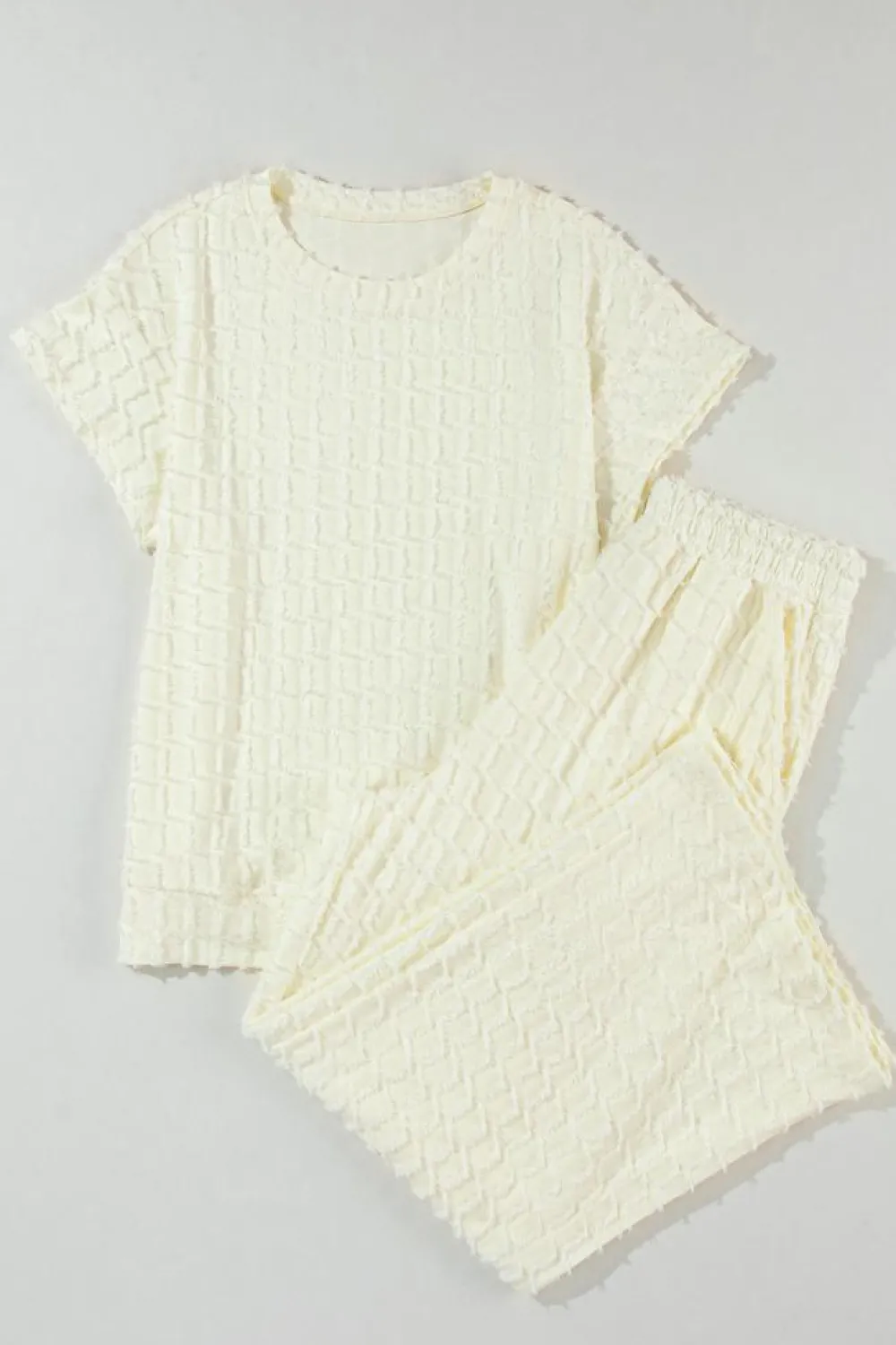 Hot Dear-Lover Metallic Lattice Textured Casual Two Piece Set Apricot