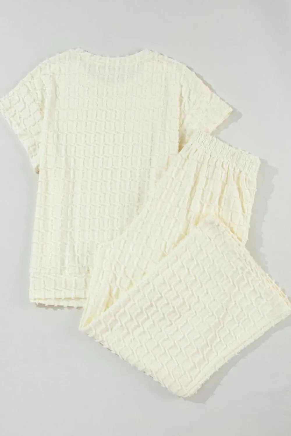 Hot Dear-Lover Metallic Lattice Textured Casual Two Piece Set Apricot