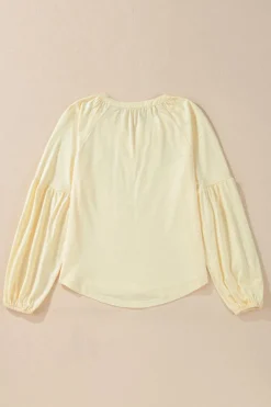 Fashion Dear-Lover Paisley Floral Embroidered Notch V Neck Blouse Apricot