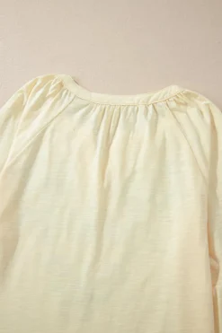 Fashion Dear-Lover Paisley Floral Embroidered Notch V Neck Blouse Apricot