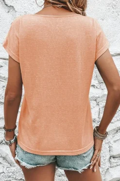 New Dear-Lover Button Detail Batwing Sleeve Casual Tee Apricot Pink