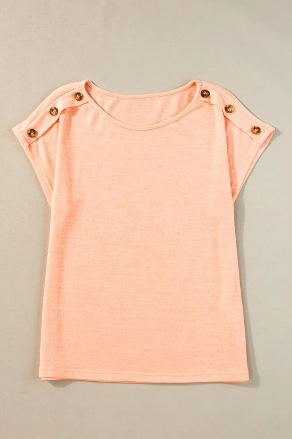 New Dear-Lover Button Detail Batwing Sleeve Casual Tee Apricot Pink