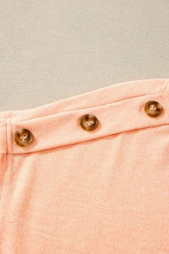 New Dear-Lover Button Detail Batwing Sleeve Casual Tee Apricot Pink
