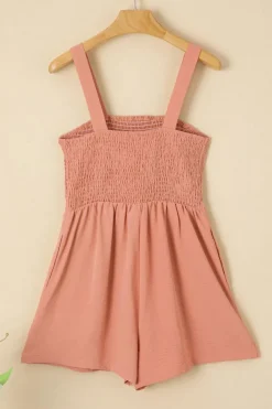 Hot Dear-Lover Casual Pocketed Smocked Sleeveless Romper Apricot Pink