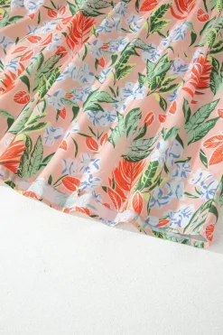 Hot Dear-Lover Floral Smocked Bust Bubble Short Sleeve Maxi Dress Apricot Pink