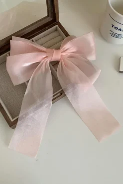 Sale Dear-Lover Gauze Bowknot Hair Clip Apricot Pink