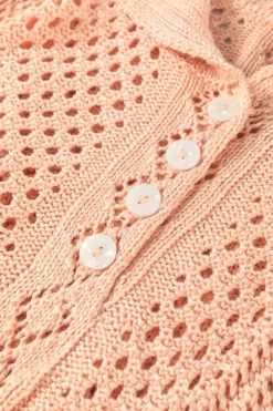 Online Dear-Lover Hollowed Knit 3/4 Dolman Sleeve Buttoned Collared Sweater Apricot Pink