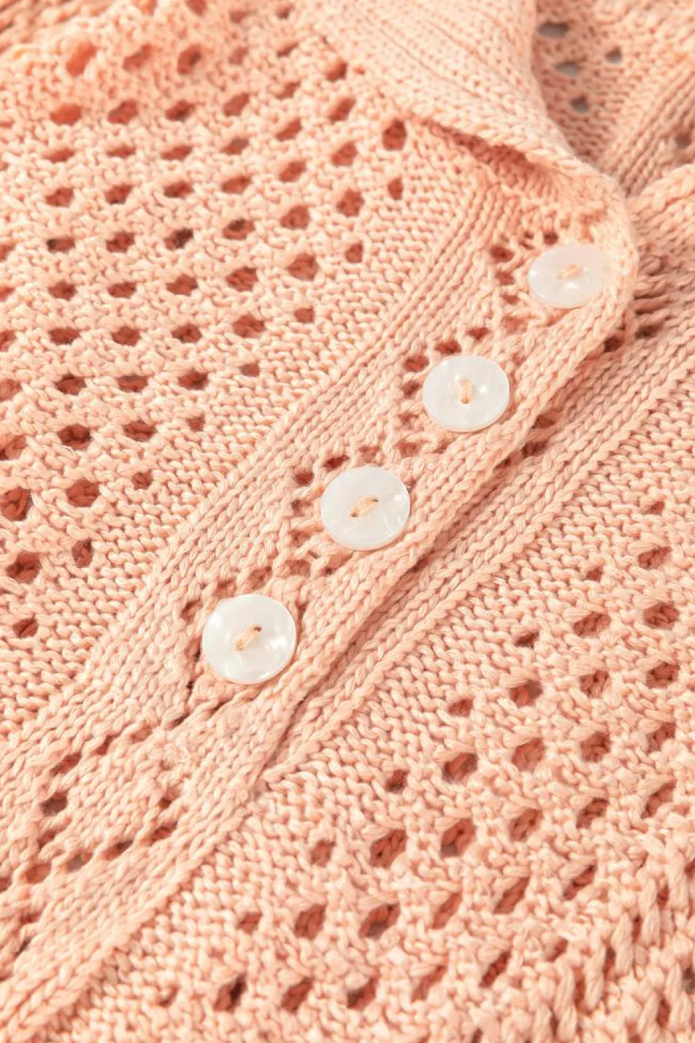 Online Dear-Lover Hollowed Knit 3/4 Dolman Sleeve Buttoned Collared Sweater Apricot Pink