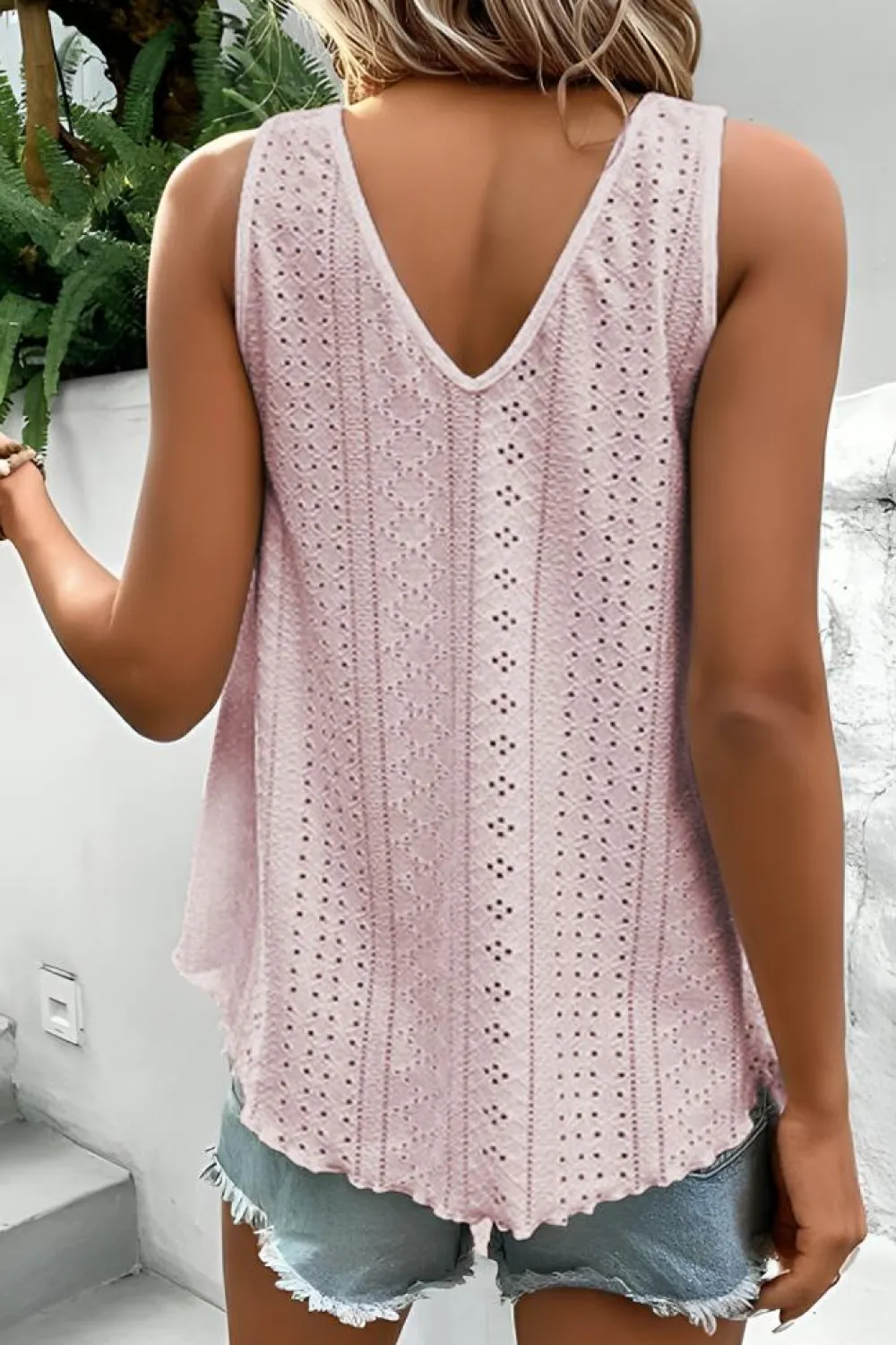 Outlet Dear-Lover Lace Crochet Splicing V Neck Loose Fit Tank Top Apricot Pink