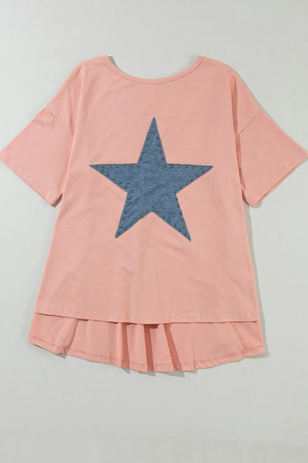 New Dear-Lover Mineral Wash Studded Star Patch Graphic High Low Tee Apricot Pink
