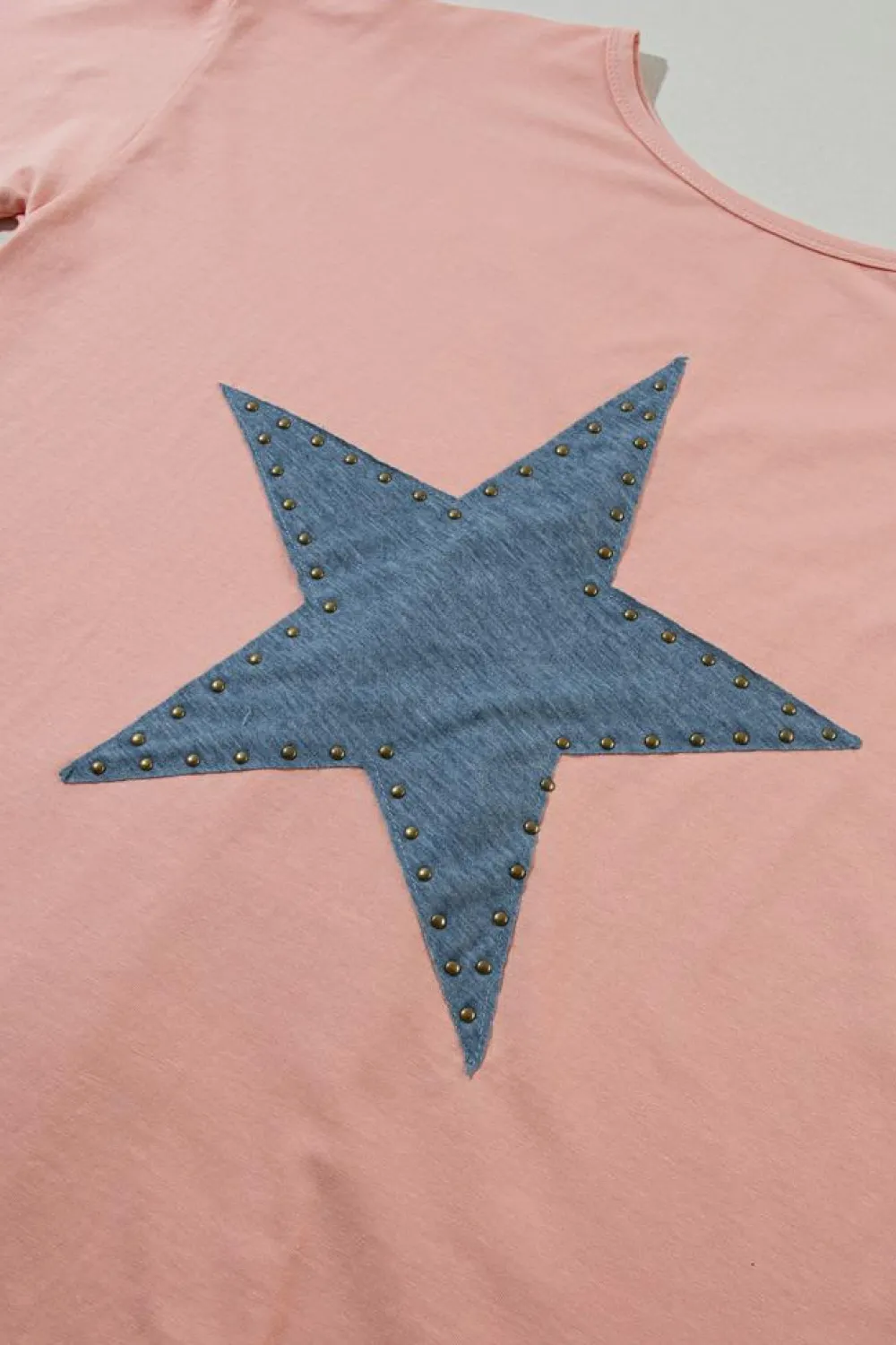 New Dear-Lover Mineral Wash Studded Star Patch Graphic High Low Tee Apricot Pink