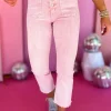 Hot Dear-Lover Multi Buttons Raw Edge Crop Jeans Apricot Pink