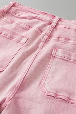 Hot Dear-Lover Multi Buttons Raw Edge Crop Jeans Apricot Pink