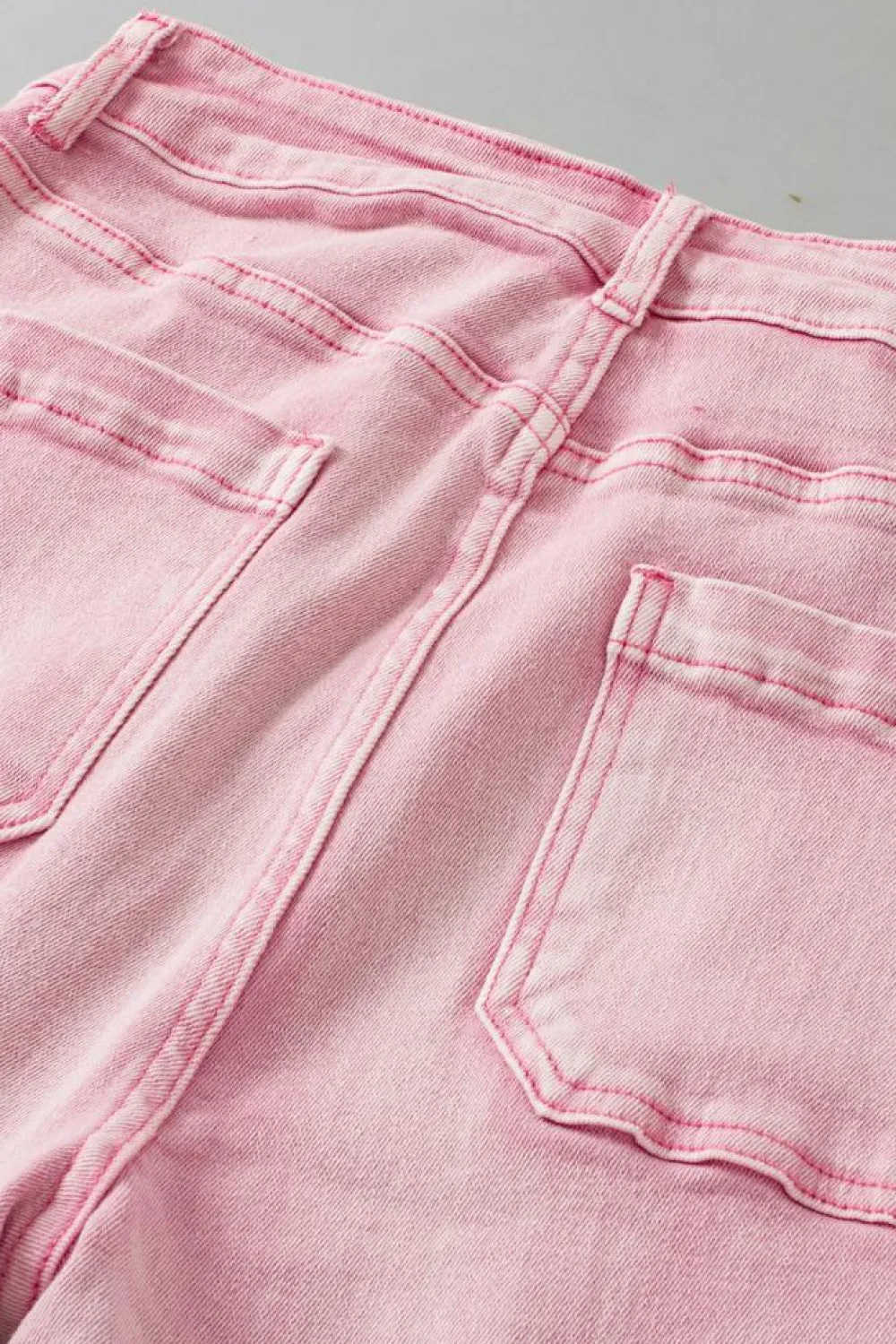 Hot Dear-Lover Multi Buttons Raw Edge Crop Jeans Apricot Pink