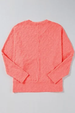 Clearance Dear-Lover Oversized Floral Jacquard V Neck Long Sleeve Top Apricot Pink