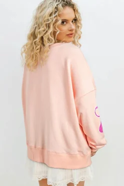 Discount Dear-Lover Sequined Bowknot Drop Shoulder Oversized Sweatshirt Apricot Pink