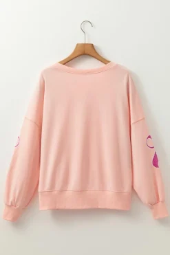 Discount Dear-Lover Sequined Bowknot Drop Shoulder Oversized Sweatshirt Apricot Pink