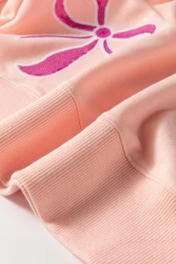 Discount Dear-Lover Sequined Bowknot Drop Shoulder Oversized Sweatshirt Apricot Pink