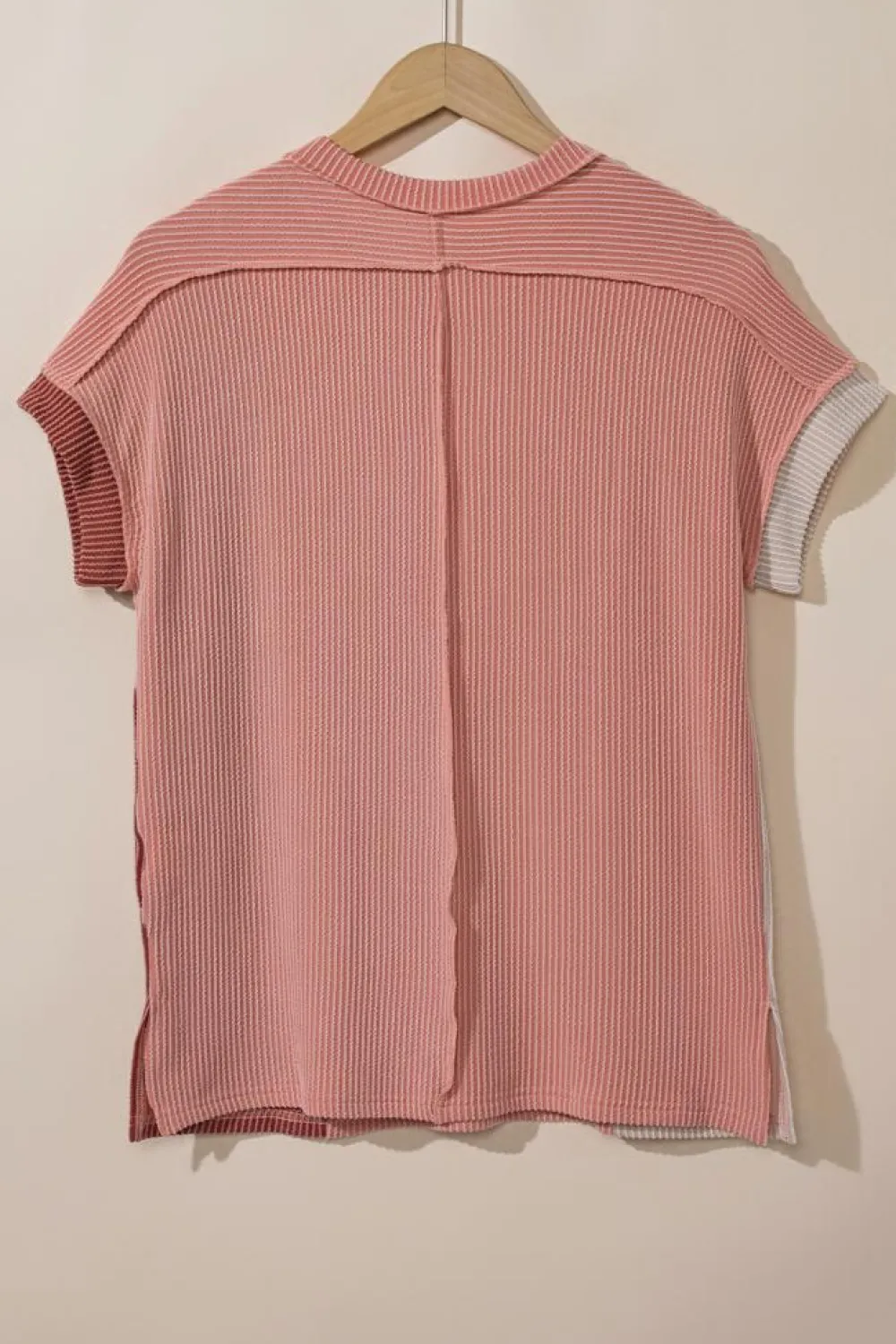 Online Dear-Lover Textured Colorblock Crew Neck T Shirt Apricot Pink