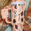 Fashion Dear-Lover Western Aztec Steer Head Stainless Tumbler 40oz Apricot Pink