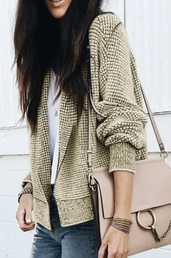 Hot Dear-Lover Plaid Contrast Trim Open Front Cardigan Apricot