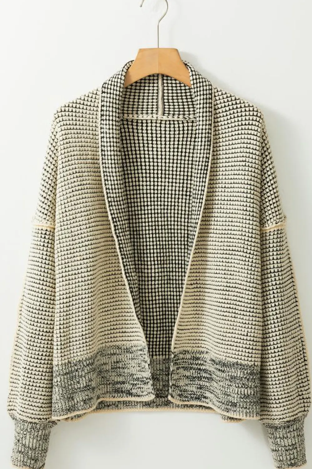 Hot Dear-Lover Plaid Contrast Trim Open Front Cardigan Apricot