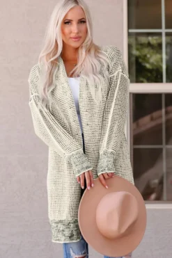 Best Dear-Lover Plaid Knitted Long Open Front Cardigan Apricot