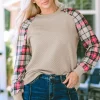 New Dear-Lover Plaid Raglan Sleeve Sweatshirt Apricot