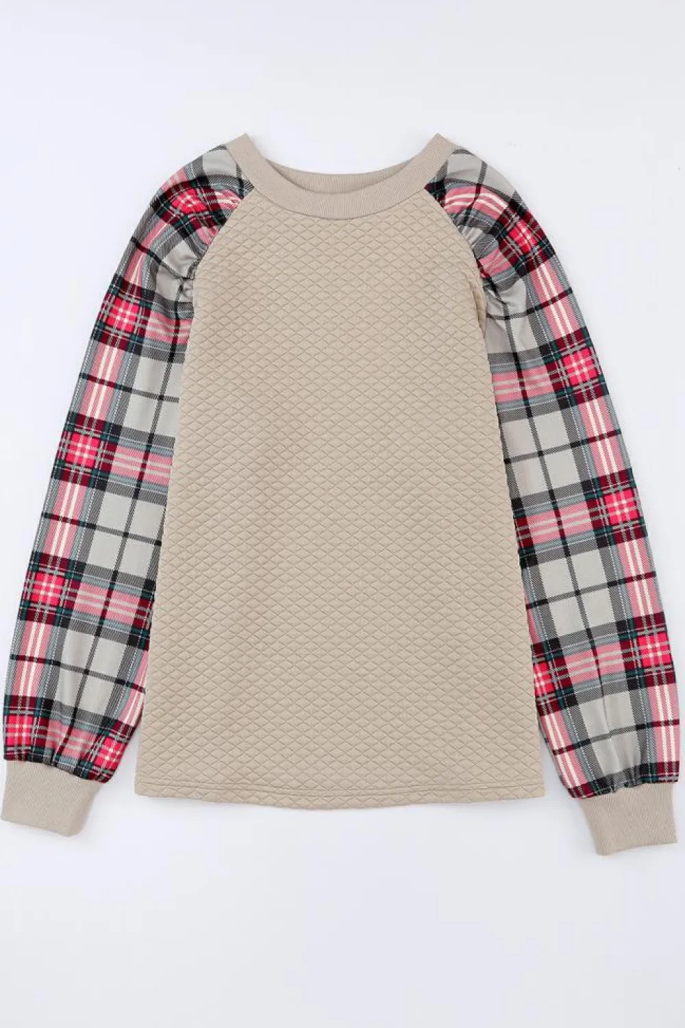 New Dear-Lover Plaid Raglan Sleeve Sweatshirt Apricot