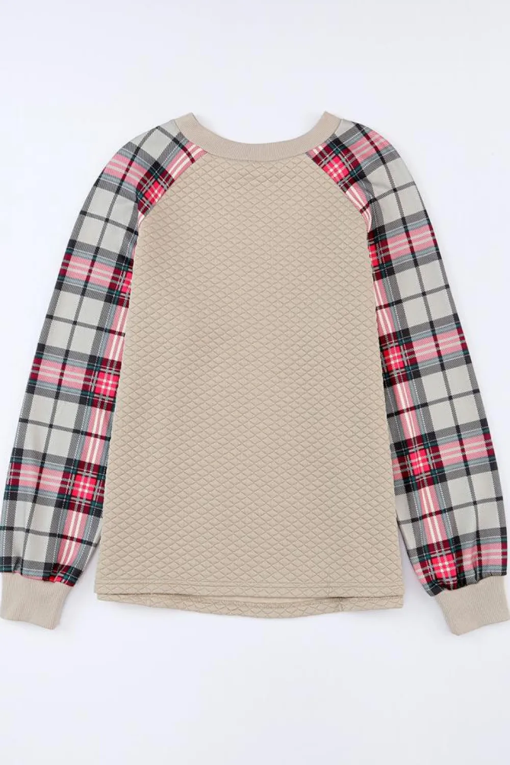 New Dear-Lover Plaid Raglan Sleeve Sweatshirt Apricot