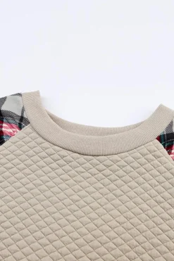 New Dear-Lover Plaid Raglan Sleeve Sweatshirt Apricot