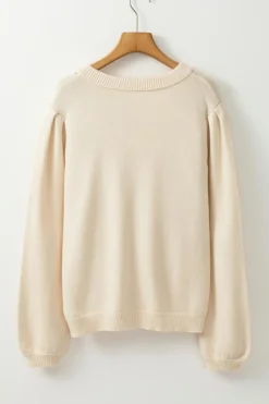 Hot Dear-Lover Pleated Sleeve Hollow Detail Button Sweater Cardigan Apricot