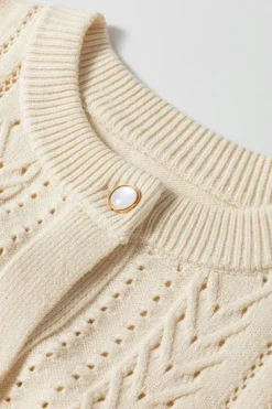 Hot Dear-Lover Pleated Sleeve Hollow Detail Button Sweater Cardigan Apricot