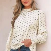 Best Dear-Lover Polka Dot Print Frilled Collar Lantern Sleeve Blouse Apricot
