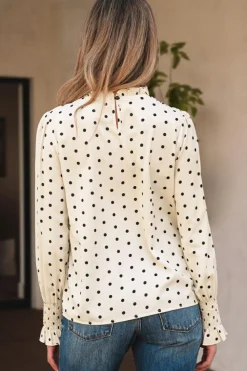Best Dear-Lover Polka Dot Print Frilled Collar Lantern Sleeve Blouse Apricot