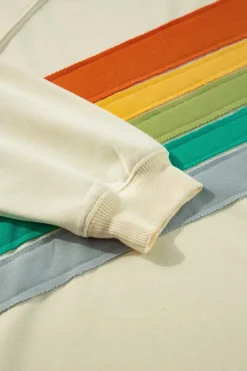 Best Dear-Lover Rainbow Colorblock Striped Pullover Sweatshirt Apricot